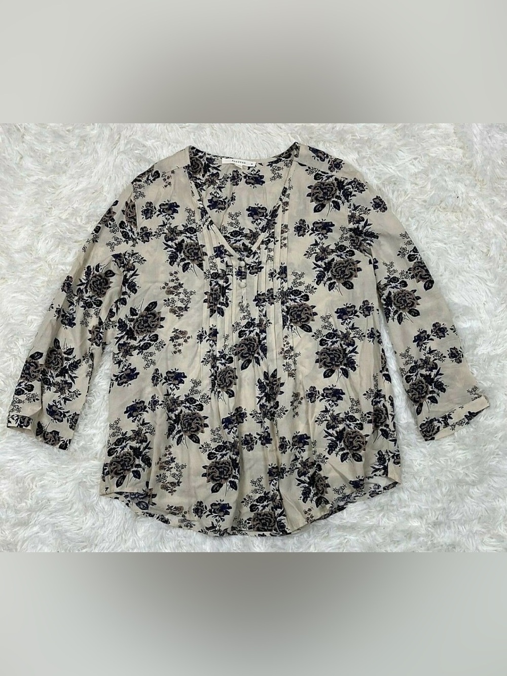 Fun2Fun Women's Floral Henley Quarter Sleeve Boho Multicolor Blouse Size Medium